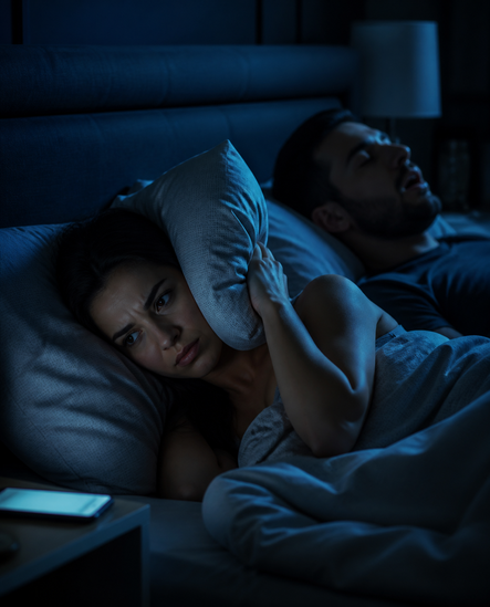 Femme éveillée la nuit, gênée par les ronflements de son partenaire